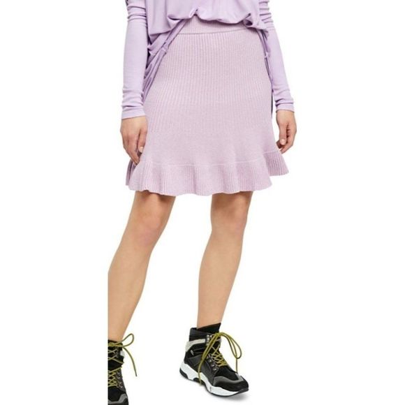 Free‎ People Short Mini Skirt Womens MEDIUM Lilac Purple Rib Stretchy Flare NEW - Picture 8 of 10